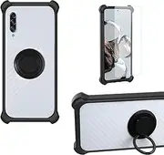 Case for Samsung Galaxy A90 5g Phone Case Cover [with 1*Tempered Glass Screen Protector] PC + Silicone [360 Metal Ring, Magnetic Car Mount] CSKB-HEI