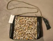 BRAHMIN ROWENA Animl Prnt Calf Hair Black Croc Embssd Gold Chain Strap Purse NWT