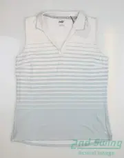 New Womens Puma Mattr Sleeveless Stripe Polo Small S Lucite MSRP $60