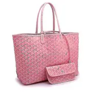 Women's Pu Leather Tote Bag Portable Large Capacity Shoulder Bag Waterproof Beach Pocket Pink