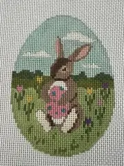 Darling Susan Roberts Bunny w/Easter Egg 18m Egg Shaped Needlepoint Canvas