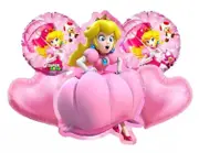 5pcs Princess Peach Foil Balloons Mario Theme Girls Birthday Party Decorations