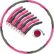 Weighted Hula Hoops for Weight Loss & Exercise, Foam Padded Fitness Hula Hoop with Measuring Tape, Adjustable Sizes for Kids & Adults, 6-8 Pcs Pink & Grey