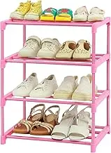 HITHIM 4-Tier Free Standing Shoe Racks for 6-8 Pairs Shoe Storage,Kids Shoe Racks for Small Place,Lightweight Stackable Shoe Shelf Organizer for Entryway, Doorway and Closet,Pink