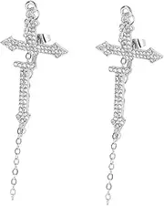 [WOFASHPURET] 1 Pair Cross Earrings Helix Gold Double Earring Men Hoops Sleeper Earrings Piercing Gauge Concert Jewelry Beaded Trendy Earrings Drop Earring Silver Rhinestones