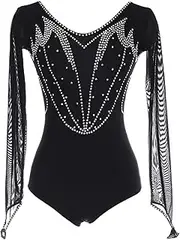 [Zagitova] Rhythmic Gymnastics Leotard for Kid, Girl's Mesh Long Sleeve Bodysuit for Competition, Customizable