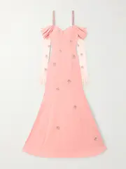 [Sabina Bilenko] Sabina Bilenko - Cold-shoulder Embellished Crepe And Tulle Gown And Gloves Set - Blush - UK 4 UK 4 Pink