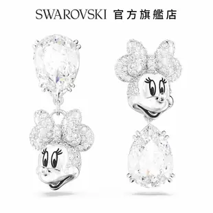 SWAROVSKI 施華洛世奇 Disney Minnie Mouse 水滴形耳環 非對稱設計, 白色, 鍍白金色