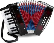 Kids 17 Key 8 Bass Button Mini Accordion Instrument With Retractable Leather Strap for Children Beginners Student Educational