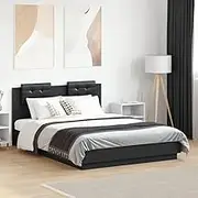 Bed Furniture Bed Frame with LED Without Mattress Black 135x190 cm