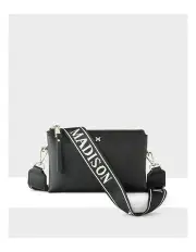 [Madison Accessories] Josie Small 3 Compartment Crossbody Bag With Monogram Strap in Black/White