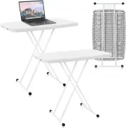 2 Pcs Height Adjustable Folding TV Tray Table with 6 Heights 30 Inch Portable Fo