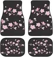 LONSANT Cherry Blossom Car Floor Mats Set of 4, Japanese Pink Sakura Flowers Print Vehicle Front Rear Carpets Floral Decor Rugs Non-Slip Auto Accessories Universal Fit for SUV Van Truck
