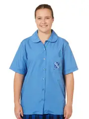 School Blue SS Blouse with Peter Pan Collar
