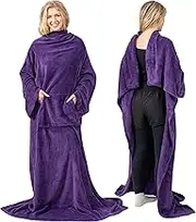 PAVILIA Wearable Blanket with Sleeves for Adult Women Men, Soft Warm Fleece Wrap Throw, Robe Blanket with Arm, Violet Purple, Fleece