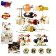 Durable Iron Wine Rack with Glass Holder - 8-Bottle Capacity, Chic Gold Finish