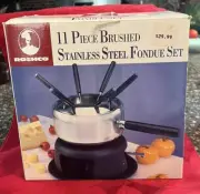 NIB ROSCHO 11 PC BRUSHED STAINLESS STEEL FONDUE SET,Chocolate, Cheese & More New