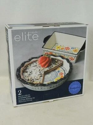 Gibson Elite Luxembourg NIB - 2-Piece Stoneware - Pie Dish and Baking Loaf Pan