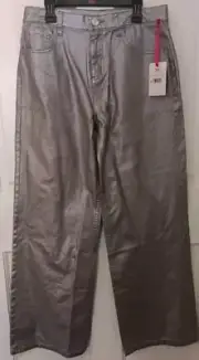Justice Denim Wide Leg Silver Pleather Pants Girls Size 16 NWT