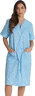 [Dreamcrest] Short Sleeve Seersucker Duster Snap-Front House Coat with Pockets