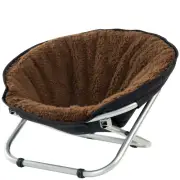 Pet Cot Chair Portable Round Fold Out Elevated Cat Bed Brown Fleece Top Cush