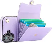 GoshukunTech for iPhone 16 Case,Wallet Case Card Holders for iPhone 16,PU Leather Card Slots Phone Cover Kickstand Feature with Strap Wrist, Crossbody Lanyard [Purple]