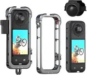 Insta360 X4 Case, Aluminium Utility Frame for Insta360 X4, XICEN Protective Cage with Silicone Lens Cover, Cold Shoe Interface with 1/4" Threads Cold Shoe Mount Folding Fingers