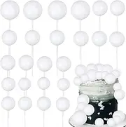 Gyufise 30Pcs Balls Cake Toppers Ball Picks Ball Shaped Cupcake Toppers Foam Balls Cake Topper Mini Balloons Cake Decorations for Wedding Baby Shower Birthday Party Supplies New White
