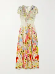 [Camilla] Camilla - Ruffled Floral-print Silk Midi Dress - Yellow - large large Yellow