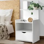 1 Drawer Artiss Bedside Table with Shelves - EVERMORE White