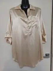 SIZE L WOMENS BEIGE 3/4 SLEEVE PLACKET SUPRE SHIRT