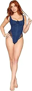 [Dreamgirl] Women's Open Cup Bustier & G-String, Blue, One Size, Blue, One Size