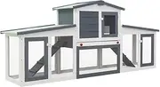 VRAXO Outdoor Large Rabbit Hutch Grey and White 204x45x85 cm Wood -19.75KG,170843