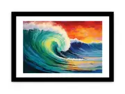 Rainbow Surf Ocean Art Framed Print