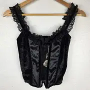 NWT VTG Victoria's Secret Gold Label Black Corset Satin Velvet Lace Sz S/32