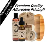 Grooming Kit. Beard Oil, Beard Balm, Beard Wash, Soap & Wood Beard Comb