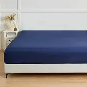LINENOVA Premium 100% Cotton Fitted Sheet Only- Queen Size(1 Piece), Luxury Softness, Elasticized 40cm Deep Pockets Fitted Sheet - Navy