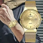 WWOOR Business Men Luxury Watches Mesh Strap Ultra Thin Quartz Men Wrsit Watch Waterproof Auto Date Male Clock
