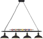 KEELED Pool Table Chandelier, 50" Matte Black 4 Shade Industrial Pendant Light Fixture for 7'-8' Pool Tables, Snooker, Games Room or Kitchen Island (E27 Bulb Not Included)