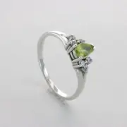 Green PERIDOT Ring with 6 Cubic Zirconia CZs - 925 STERLING SILVER #2e