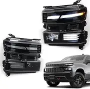 Full LED Headlights Compatible with Chevy Silverado 2019 2020 2021 (Only for Halogen Model) Black Projector Head Lights Lamp Driver & Passenger Side Pair