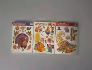 Lot Of 3 Vtg Thanksgiving Window Decorations Turkeys Reusable Static Cling NEW