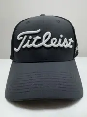 Titleist Golf Tour Stretch Tech Fitted Hat Cap Black White S/M Embroidered NEW
