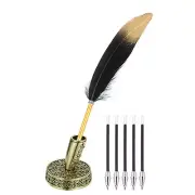 Black Gold Feather Ballpoint Pens, Writing Pens with 5pcs Refill, Ancient Bronze