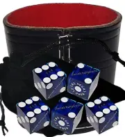 Planet Hollywood Vegas Casino Dice Blue Polished + Real Leather Cup Wide Opening