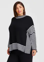 [TS] Taking Shape Stripe Wool Mix Jumper Size 10 in Black / White - Plus Size Women's Clothing Black / White