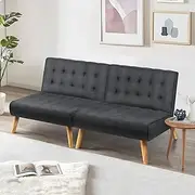 ALFORDSON 2X Sofa Beds Lounge Chair, Single Seater Sofa Couch Set of 2, 170 x 81 x 74 cm, Adjustable Backrest Sleeper Sofa Recliner Linen Fabric Upholstery for Living Room,Bedroom & Office, Dark Grey