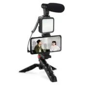 Universal 3 in 1 (Tripod/36 LEDs Video Light/Mic) Vlogging Kit w/ Smartphone Mou