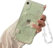Fycyko Compatible with iPhone XR 3D Butterfly Floral Clear with Design Aesthetic Women Teen Girls Glitter Pretty Crystal Sparkle Sparkly Cute Girly Phone Cases Protective Cover+Chain-Clear green