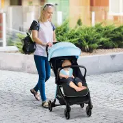 CostwaySelf Standing Gravity Fold Infant Stoller with Adjustable Canopy for 0-3 Years Old-Blue